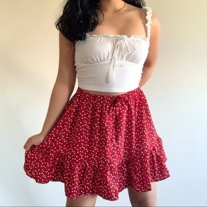 Ruffle Hem Skirt Heart Printed